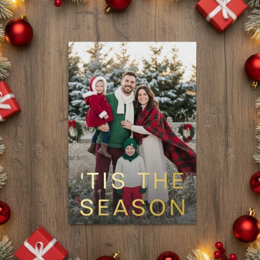 Minimal Modern Snow Photo Holiday Foil 箔シーズンカード