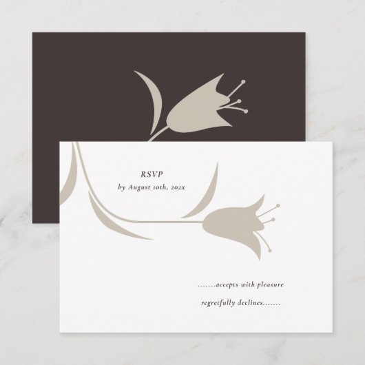 Minimal Modern Wedding | Neutral Greige Floral 出欠カード (正面/裏面)