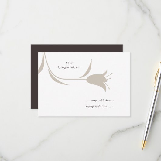 Minimal Modern Wedding | Neutral Greige Floral 出欠カード (正面/裏面インサイチュ)