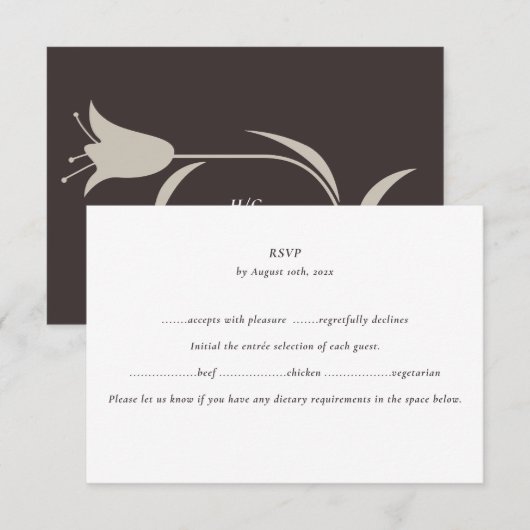 Minimal Modern Wedding | Neutral Greige Floral 出欠カード (正面/裏面)