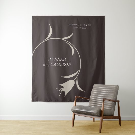 Minimal Modern Wedding  Neutral Greige Floral Sign タペストリー (インサイチュ)