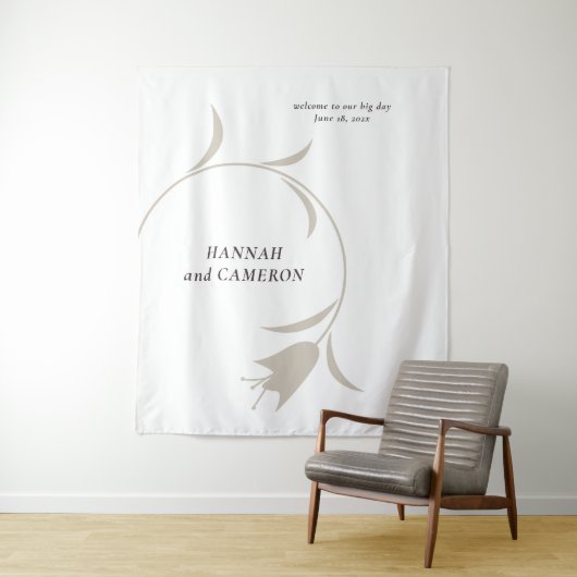 Minimal Modern Wedding  Neutral Greige Floral Sign タペストリー (インサイチュ)