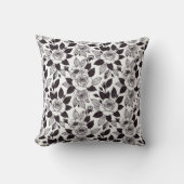 Minimal Monochrome Line Art Roses クッション (正面)