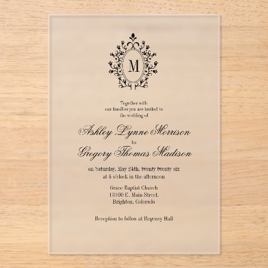 Minimal Monogram Acrylic Wedding Invitation アクリル招待状 (正面)