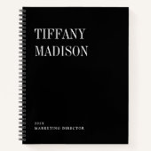 Minimal Monogram Black and White Custom Name Year ノートブック (正面)