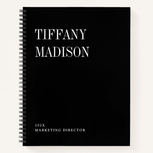 Minimal Monogram Black and White Custom Name Year ノートブック (正面)