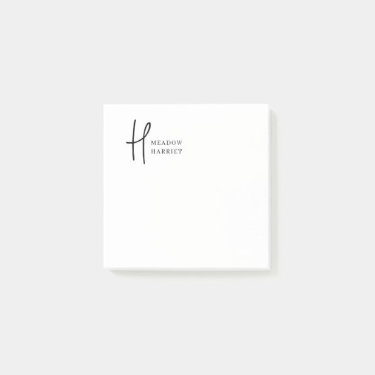 Minimal Monogram Black and White Custom Name Year ポストイット (正面)