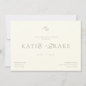 Minimal Monogram Cream Ivory Script Wedding 招待状 (正面)