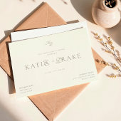 Minimal Monogram Cream Ivory Script Wedding 招待状