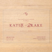 Minimal Monogram Deep Burgundy Script Wedding アクリル招待状 (正面)