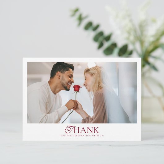 Minimal Monogram Deep Burgundy Script Wedding サンキューカード (スタンド正面)