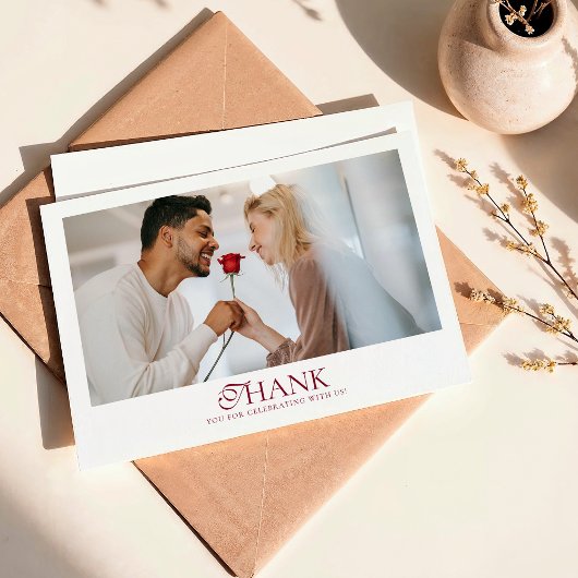 Minimal Monogram Deep Burgundy Script Wedding サンキューカード