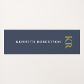 Minimal Monogram Dusty Navy Blue Gold White Men  ヨガマット (裏面(横))