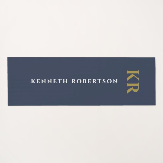 Minimal Monogram Dusty Navy Blue Gold White Men  ヨガマット (裏面(横))