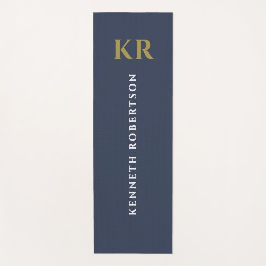 Minimal Monogram Dusty Navy Blue Gold White Men  ヨガマット (正面)