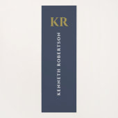 Minimal Monogram Dusty Navy Blue Gold White Men  ヨガマット (裏面)