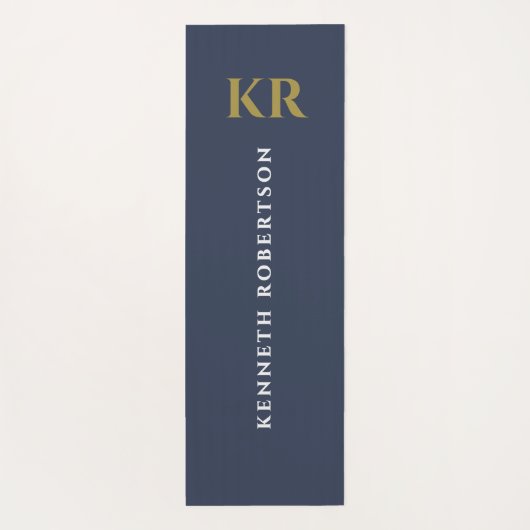 Minimal Monogram Dusty Navy Blue Gold White Men  ヨガマット (裏面)