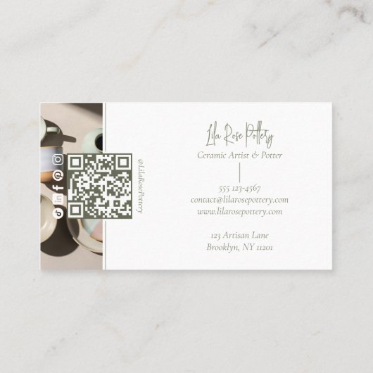 Minimal Monogram Hand Made Pottery Photo Collage 名刺 (裏面)