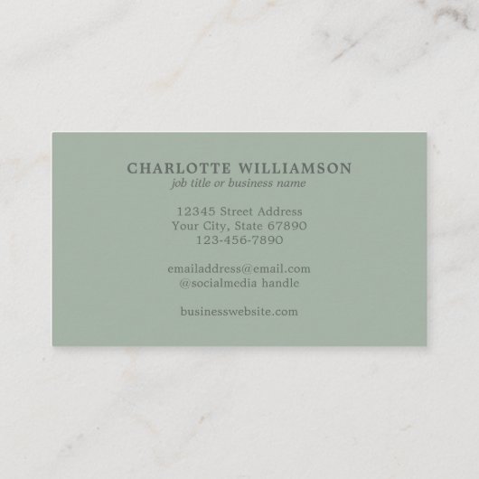 Minimal Monogram Initial Sage Green Elegant Script 名刺 (裏面)
