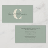 Minimal Monogram Initial Sage Green Elegant Script 名刺 (正面/裏面)