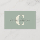 Minimal Monogram Initial Sage Green Elegant Script 名刺 (正面)