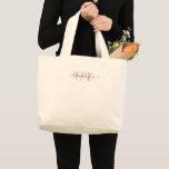 Minimal Monogram Modern Script Blush Pink ラージトートバッグ<br><div class="desc">Modern chic script name and monogram design in blush pink,  black and white,  simple and elegant.</div>