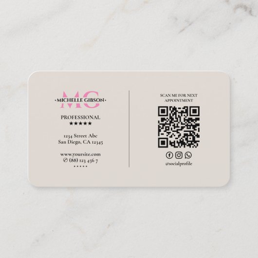 Minimal Monogram Sand Pink Initials Beauty 名刺 (裏面)
