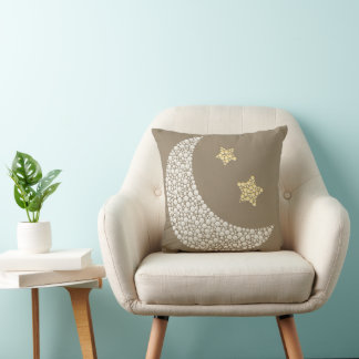 Minimal Moon & Gold Stars Decorative Throw Pillow クッション
