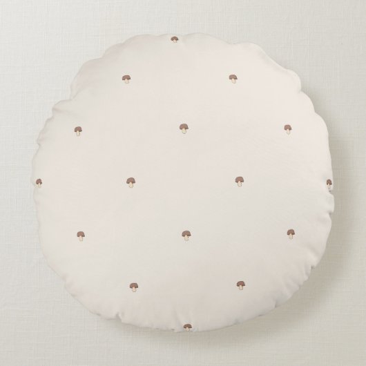 Minimal Mushroom Pattern Pillow – Light / Round ラウンドクッション (正面)