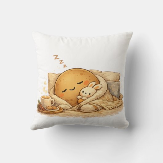 Minimal Napping Potato Soft Brown Line Art クッション (裏面)