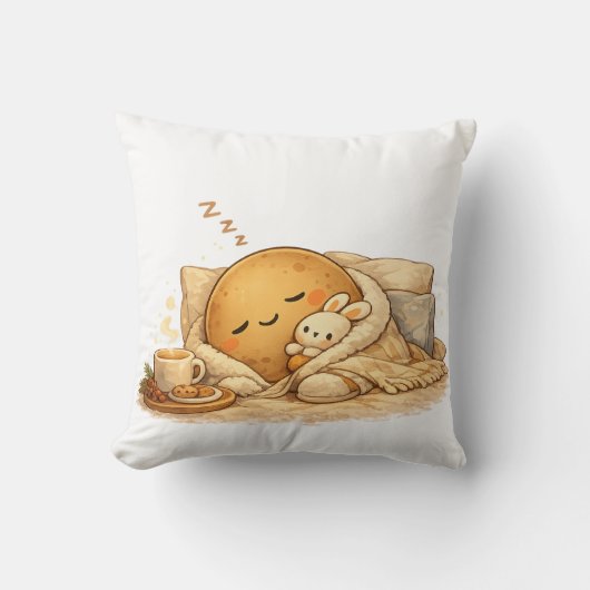 Minimal Napping Potato Soft Brown Line Art クッション (正面)