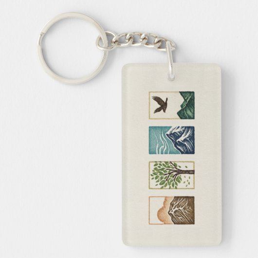 Minimal Nature Set – Mountain & Tree Art キーホルダー (正面)