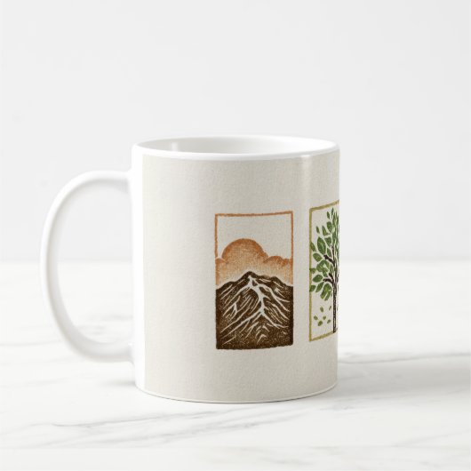 Minimal Nature Set – Mountain & Tree Art コーヒーマグカップ (左)