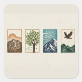 Minimal Nature Set – Mountain & Tree Art スクエアシール (正面)