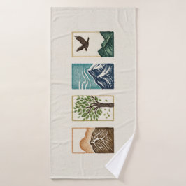 Minimal Nature Set – Mountain & Tree Art バスタオル