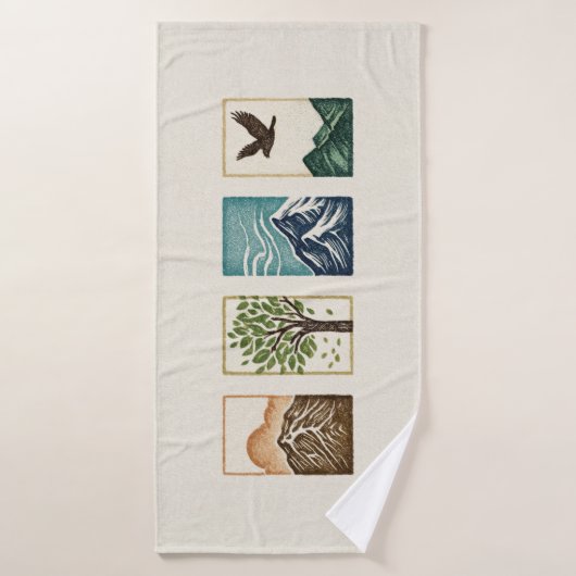 Minimal Nature Set – Mountain & Tree Art バスタオル (バスタオル)