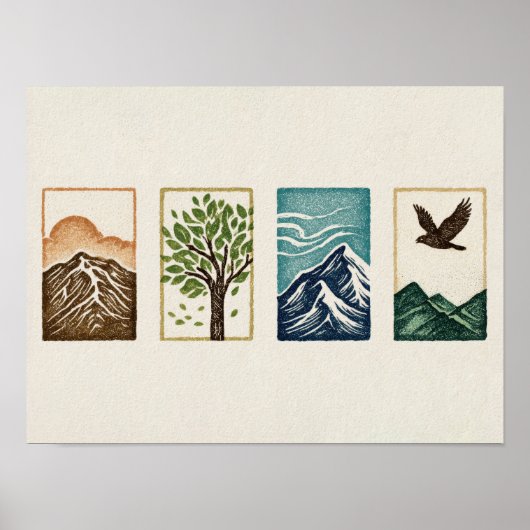 Minimal Nature Set – Mountain & Tree Art ポスター (正面)