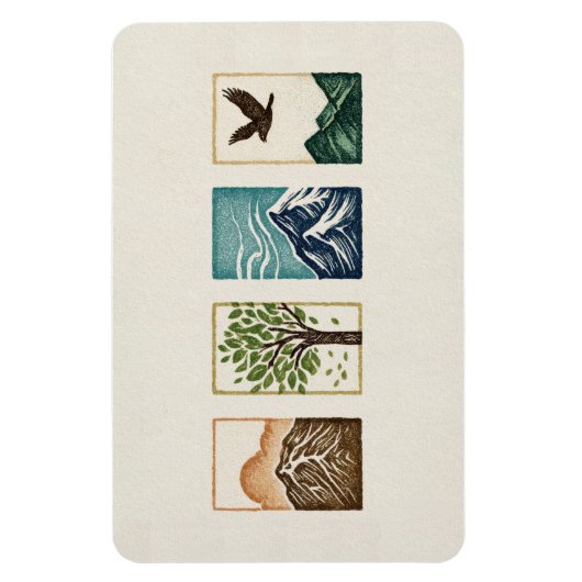 Minimal Nature Set – Mountain & Tree Art マグネット (縦)