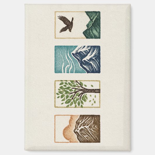 Minimal Nature Set – Mountain & Tree Art マグネット (正面)