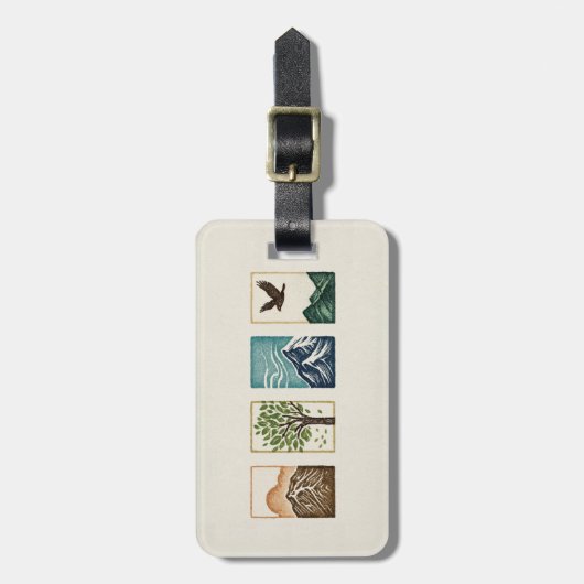 Minimal Nature Set – Mountain & Tree Art ラゲッジタグ (正面縦)