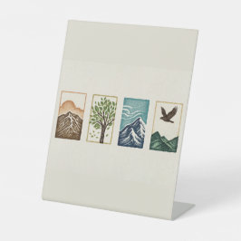 Minimal Nature Set – Mountain & Tree Art 台座サイン