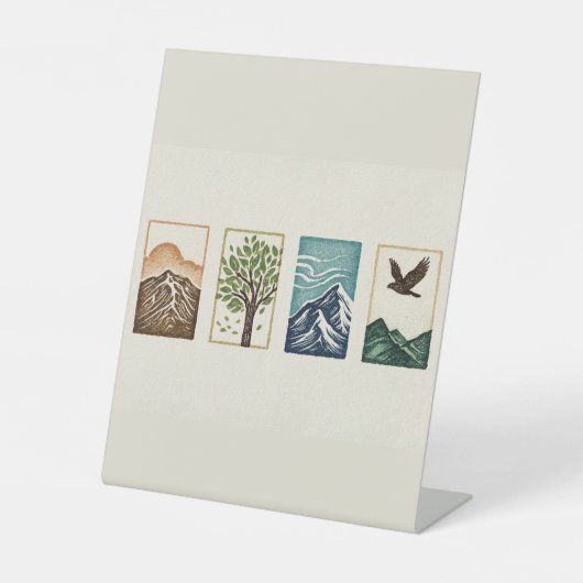 Minimal Nature Set – Mountain & Tree Art 台座サイン (正面)