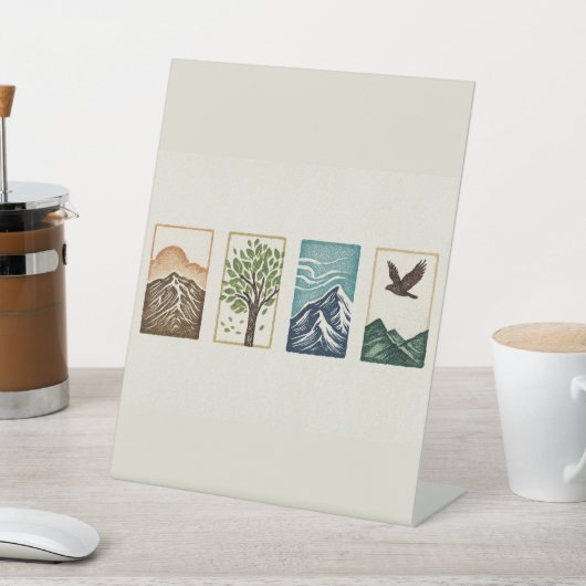 Minimal Nature Set – Mountain & Tree Art 台座サイン (インサイチュ)
