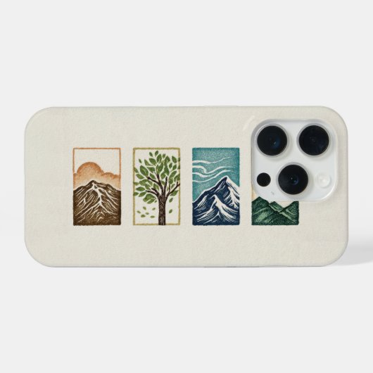 Minimal Nature Set – Mountain & Tree Art iPhoneケース (裏面横)