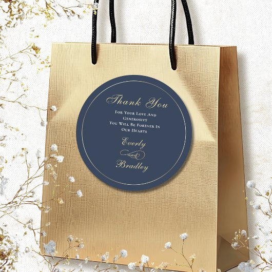 Minimal Navy Background White Gold Script Elegant  ラウンドシール