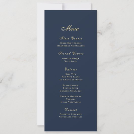 Minimal Navy Blue Background Gold Script Menu 招待状 (正面)
