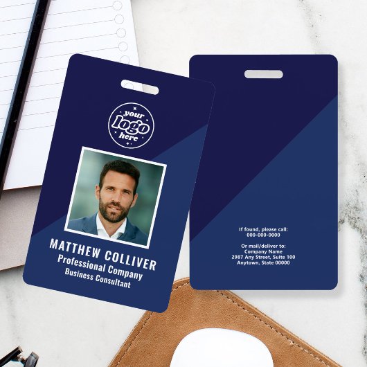 Minimal Navy Blue Corporate Photo ID バッジ