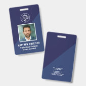 Minimal Navy Blue Corporate Photo ID バッジ (Front & Back)