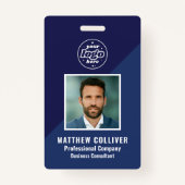Minimal Navy Blue Corporate Photo ID バッジ (正面)