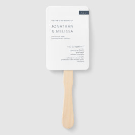 Minimal Navy Blue & White Monogram Wedding Program ハンドファン